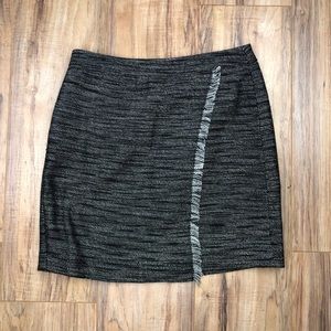 LOFT tweed fringe wrap skirt heather grey